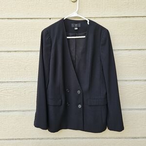 J. Crew 365 French Girl collarless double breasted black blazer size 10